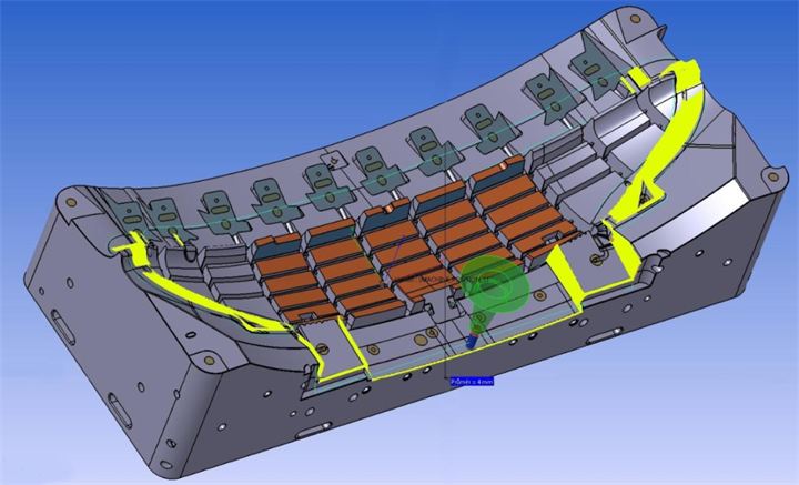 CAD model and toolpath of the grille mould tool